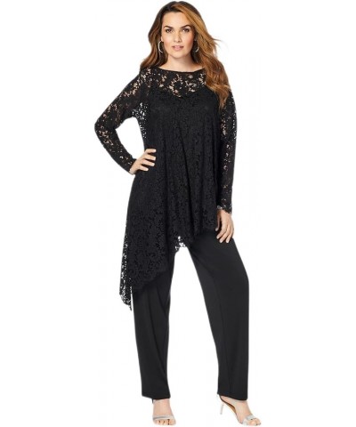 Women's Plus Size Lace Asymmetric Tunic & Pant Set Black $58.86 Suits