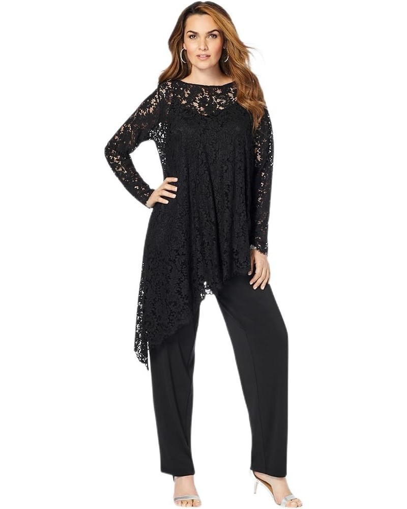 Women's Plus Size Lace Asymmetric Tunic & Pant Set Black $58.86 Suits