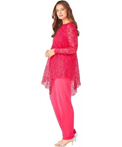 Women's Plus Size Lace Asymmetric Tunic & Pant Set Black $58.86 Suits