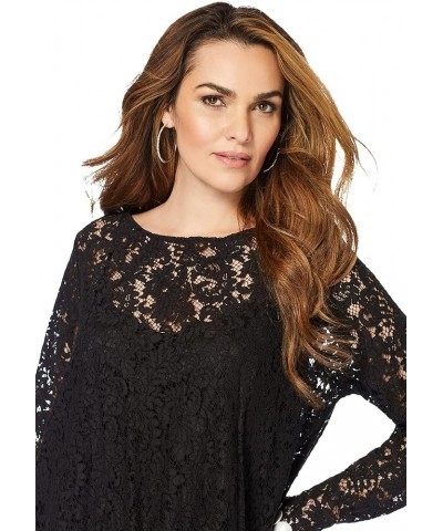 Women's Plus Size Lace Asymmetric Tunic & Pant Set Black $58.86 Suits