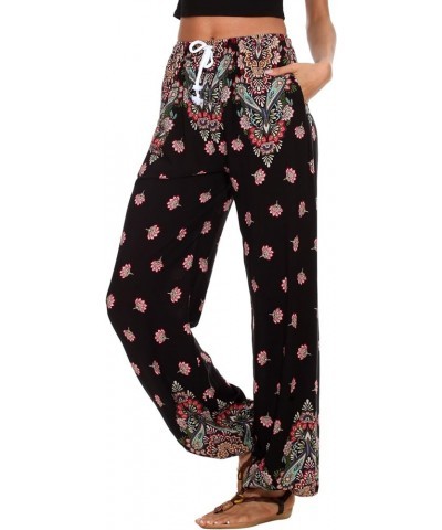 Women's Floral Print Elastic Waist Drawstring Casual Boho Yoga Harem Jogger Lightweight Pants with Pockets Black/Multicolor $...