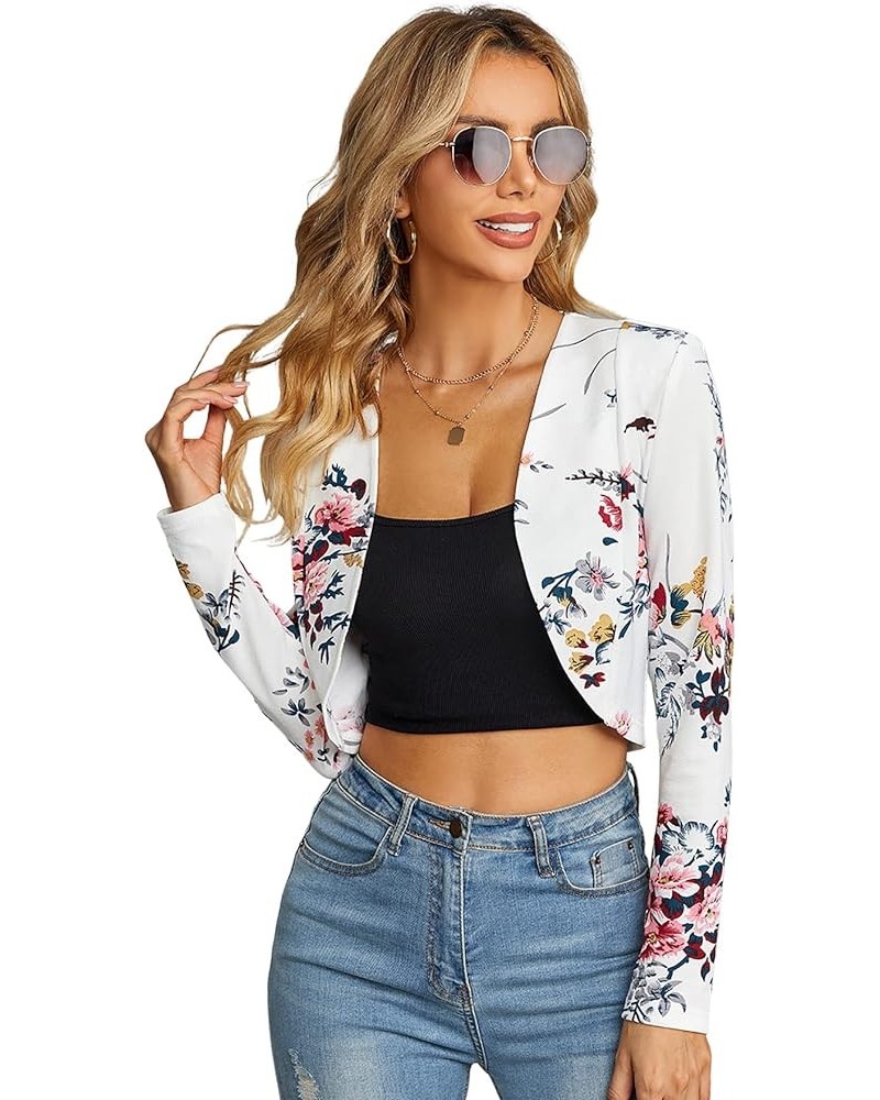 Business Casual Blazers for Women Open Front Crop Lightweight Jacket Shrug Outwear White Floral $15.64 Blazers