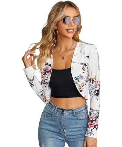 Business Casual Blazers for Women Open Front Crop Lightweight Jacket Shrug Outwear White Floral $15.64 Blazers