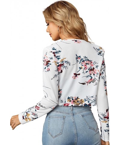 Business Casual Blazers for Women Open Front Crop Lightweight Jacket Shrug Outwear White Floral $15.64 Blazers