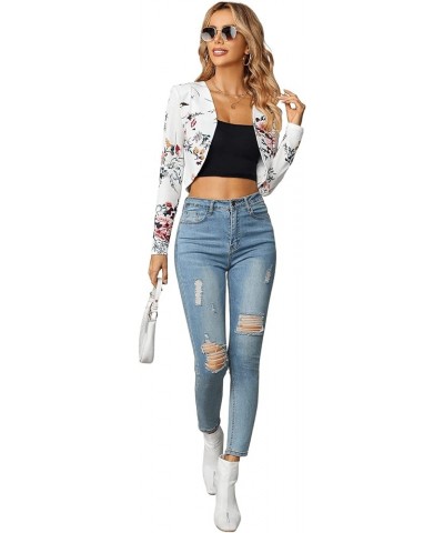 Business Casual Blazers for Women Open Front Crop Lightweight Jacket Shrug Outwear White Floral $15.64 Blazers