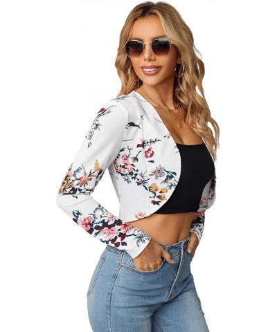 Business Casual Blazers for Women Open Front Crop Lightweight Jacket Shrug Outwear White Floral $15.64 Blazers