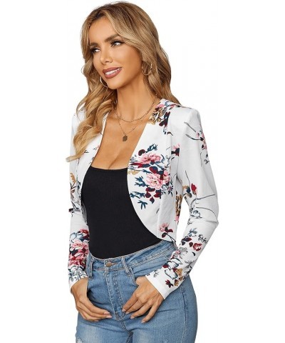 Business Casual Blazers for Women Open Front Crop Lightweight Jacket Shrug Outwear White Floral $15.64 Blazers