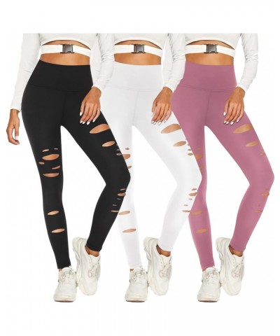 3 Pack Ripped Leggings for Women High Waist Tummy Control Yoga Pants Cutout Workout Leggings 3pack-black,white,pink $9.87 Act...