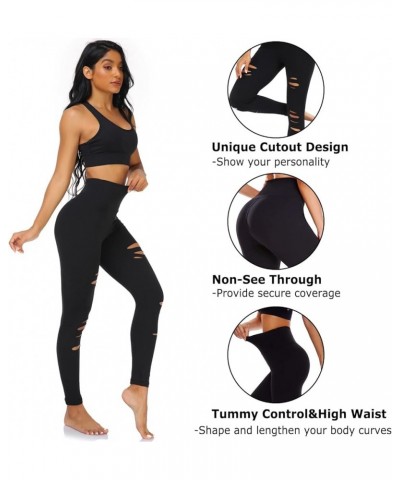 3 Pack Ripped Leggings for Women High Waist Tummy Control Yoga Pants Cutout Workout Leggings 3pack-black,white,pink $9.87 Act...