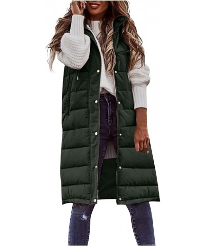 Long Winter Jackets for Women Women's Long Quilted Vest Hooded Sleeveless Zip Up Puffer Vest Padded Jacket Winter Coat 01--gr...