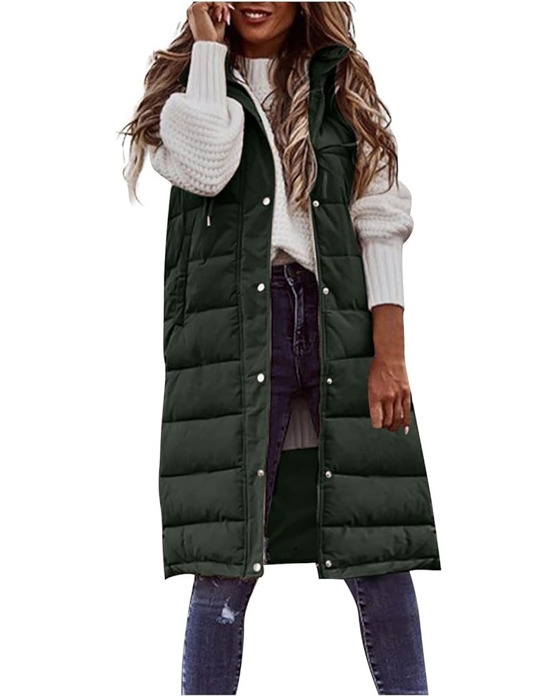 Long Winter Jackets for Women Women's Long Quilted Vest Hooded Sleeveless Zip Up Puffer Vest Padded Jacket Winter Coat 01--gr...