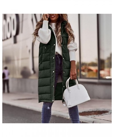 Long Winter Jackets for Women Women's Long Quilted Vest Hooded Sleeveless Zip Up Puffer Vest Padded Jacket Winter Coat 01--gr...