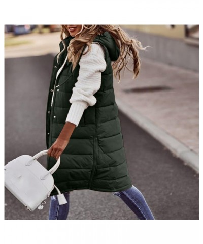 Long Winter Jackets for Women Women's Long Quilted Vest Hooded Sleeveless Zip Up Puffer Vest Padded Jacket Winter Coat 01--gr...