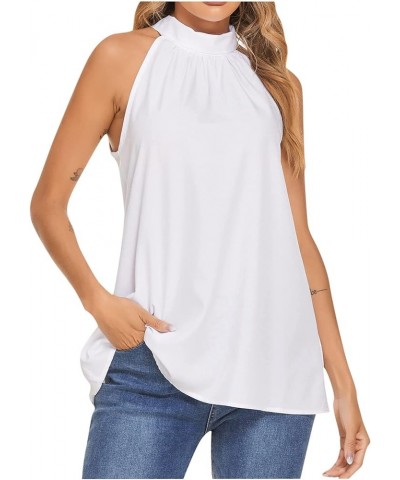 Womens Summer Halter Neck Tank Tops 2023 Casual Trendy Sleeveless T Shirts Sexy Plain Tees Cut Out Tunic Dressy Blouses White...