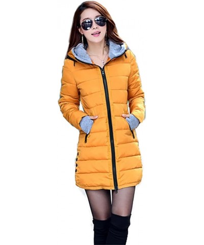 Women's Warm Thickened Long Down Coat with Hoodie 5 Color Yellow $27.95 Jackets