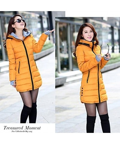 Women's Warm Thickened Long Down Coat with Hoodie 5 Color Yellow $27.95 Jackets