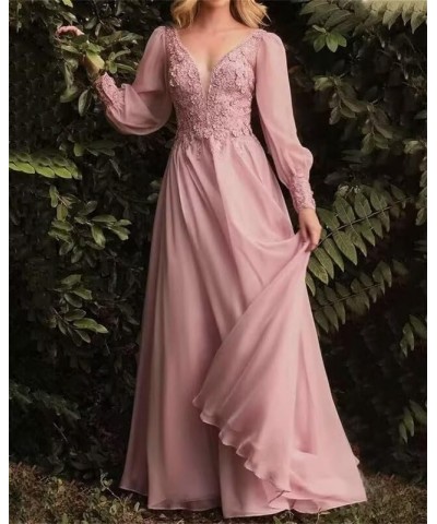 Chiffon Mother of The Bride Dresses Laces Appliques V Neck Long Sleeve Formal Evening Gowns Gold $39.21 Dresses