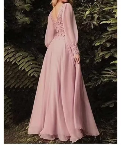 Chiffon Mother of The Bride Dresses Laces Appliques V Neck Long Sleeve Formal Evening Gowns Gold $39.21 Dresses