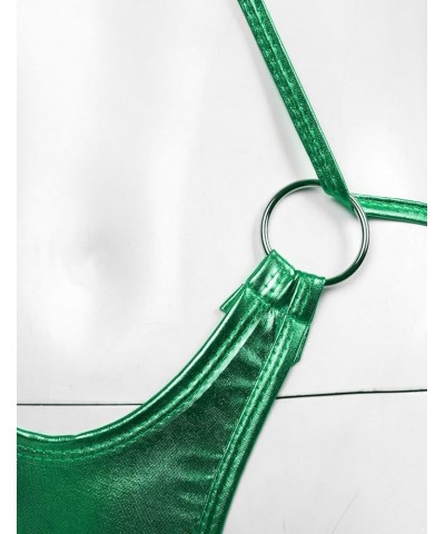 Women's Shiny Metallic Lingerie Sling Shot One-Piece Mini Bikini Thong Leotard Swimsuit Green $8.97 Swimsuits