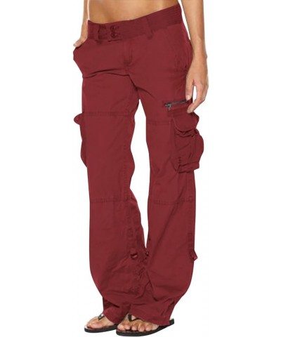 Womens Baggy Cargo Pants Low Rise Loose Casual Parachute Pants Relaxed Fit Straight Wide Leg Trouser 04 Wine $12.94 Pants