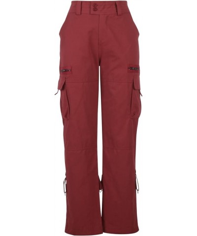 Womens Baggy Cargo Pants Low Rise Loose Casual Parachute Pants Relaxed Fit Straight Wide Leg Trouser 04 Wine $12.94 Pants