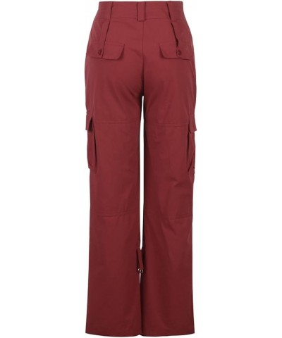 Womens Baggy Cargo Pants Low Rise Loose Casual Parachute Pants Relaxed Fit Straight Wide Leg Trouser 04 Wine $12.94 Pants