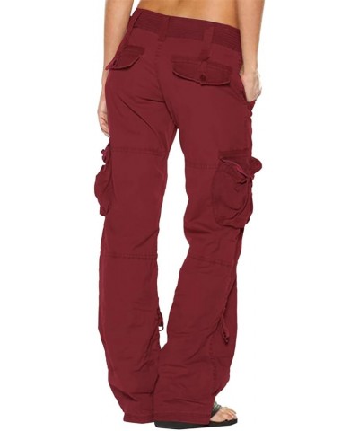 Womens Baggy Cargo Pants Low Rise Loose Casual Parachute Pants Relaxed Fit Straight Wide Leg Trouser 04 Wine $12.94 Pants