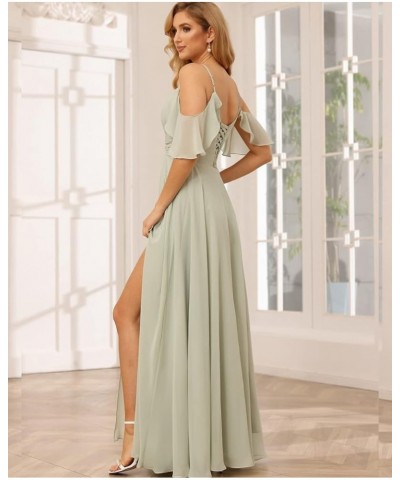 Off The Shoulder Bridesmaid Dresses for Women with Slit A Line Chiffon Long Formal Party Dress with Pockets DE01 Silver $31.0...