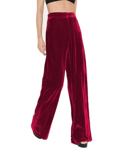 Velvet Pants for Women High Waist Loose Wide Leg Pants Casual Office Velour Long Trousers with Pockets Red $14.78 Pants