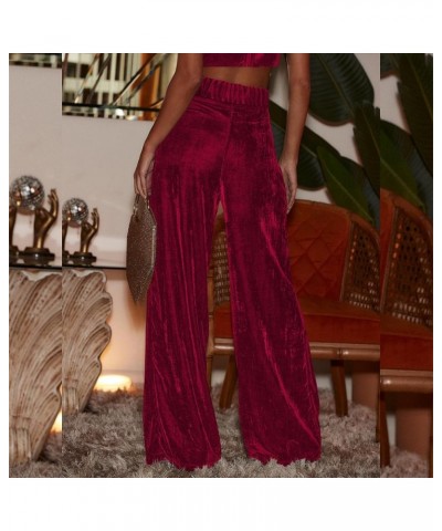 Velvet Pants for Women High Waist Loose Wide Leg Pants Casual Office Velour Long Trousers with Pockets Red $14.78 Pants