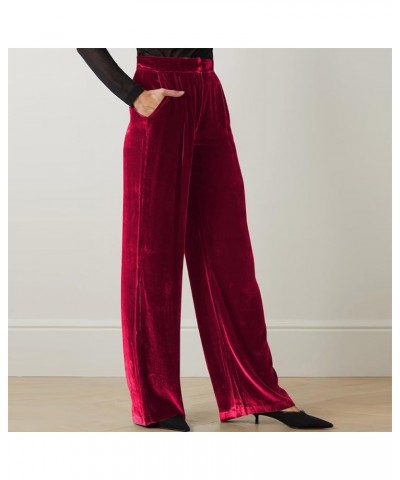 Velvet Pants for Women High Waist Loose Wide Leg Pants Casual Office Velour Long Trousers with Pockets Red $14.78 Pants