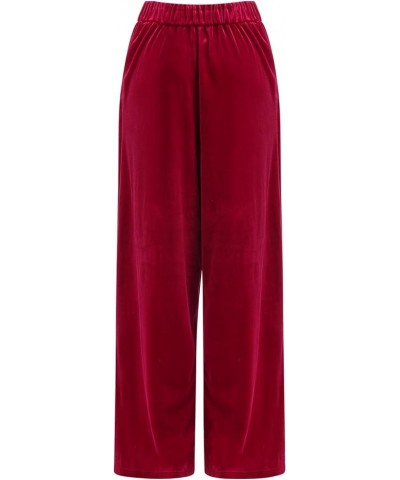 Velvet Pants for Women High Waist Loose Wide Leg Pants Casual Office Velour Long Trousers with Pockets Red $14.78 Pants