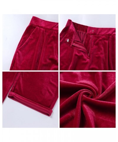 Velvet Pants for Women High Waist Loose Wide Leg Pants Casual Office Velour Long Trousers with Pockets Red $14.78 Pants