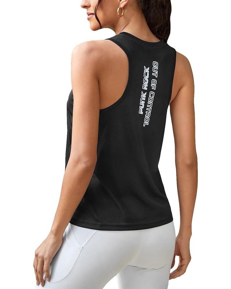 Women's Workout Yoga Tops Sheer Mesh Gym Exercise Shirts Flowy Tank Top Black and White $11.88 Activewear