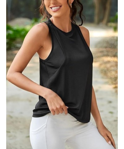 Women's Workout Yoga Tops Sheer Mesh Gym Exercise Shirts Flowy Tank Top Black and White $11.88 Activewear