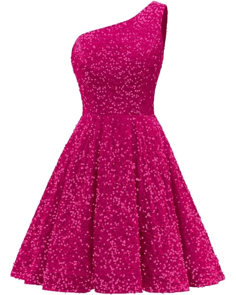 One Shoulder Sequin Homecoming Dresses for Teens Short Prom Dress 2024 Sparkly A-line Formal Dress with Pockets Hot Pink $25....