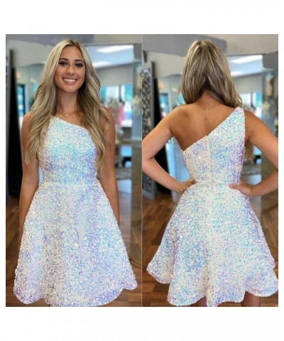 One Shoulder Sequin Homecoming Dresses for Teens Short Prom Dress 2024 Sparkly A-line Formal Dress with Pockets Hot Pink $25....