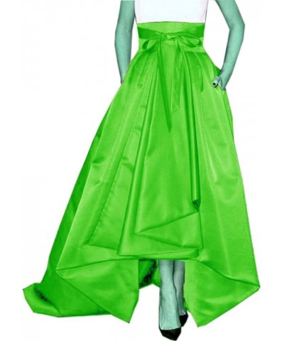 Women's Long Satin Bowknot Belt Maxi Skirt A-Line High-Low Prom Party Skirts with Pockets Lime Green $14.10 Skirts