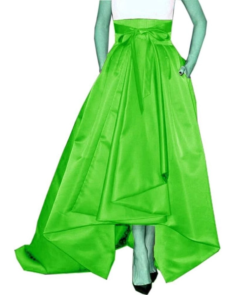 Women's Long Satin Bowknot Belt Maxi Skirt A-Line High-Low Prom Party Skirts with Pockets Lime Green $14.10 Skirts