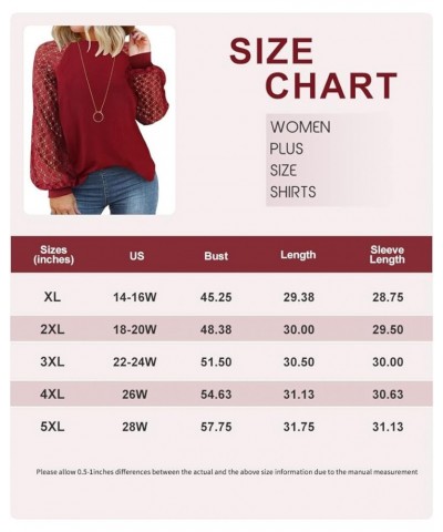 Plus Size Tops for Women Lace Long Sleeve Solid Blouse Puff Splice Shirts Fall Winter Floral Blouses (XL-5XL) 2-wine Red $13....