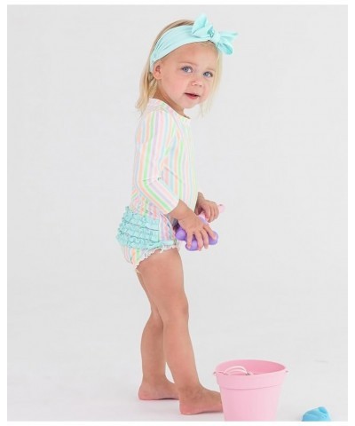 RuffleButts® Baby/Toddler Girls Long Sleeve One Piece Swimsuit with UPF 50+ Sun Protection Pale Rainbow Stripe $27.73 Swimsuits