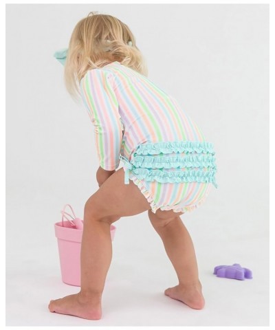 RuffleButts® Baby/Toddler Girls Long Sleeve One Piece Swimsuit with UPF 50+ Sun Protection Pale Rainbow Stripe $27.73 Swimsuits