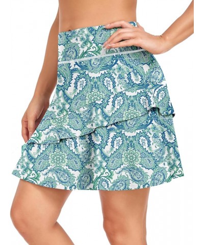 Women's Active Skort Athletic Ruffle Pleated Tennis Skirt with Pocket for Running Golf Workout A00-green Floral $18.55 Skirts