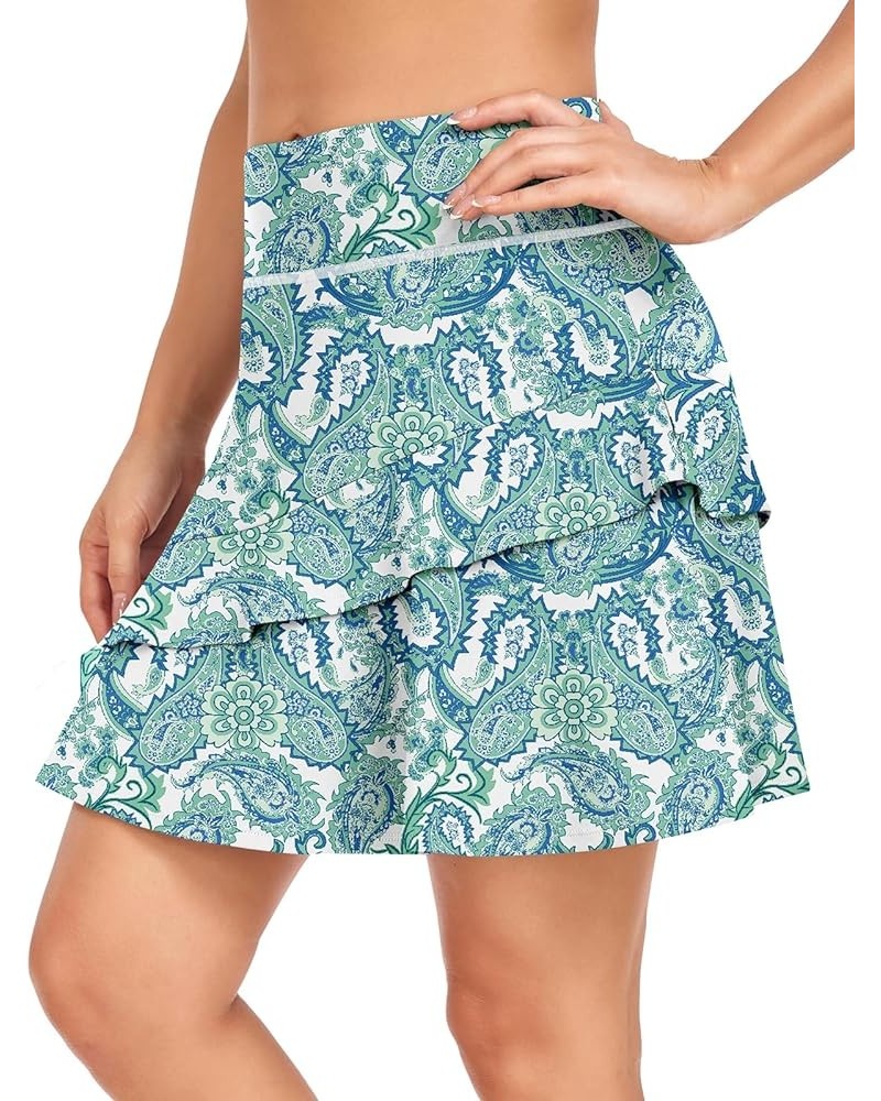 Women's Active Skort Athletic Ruffle Pleated Tennis Skirt with Pocket for Running Golf Workout A00-green Floral $18.55 Skirts