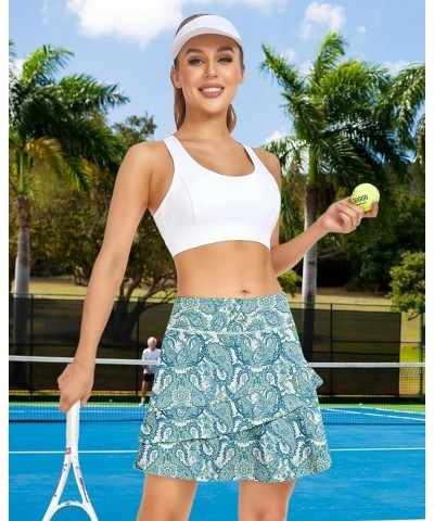 Women's Active Skort Athletic Ruffle Pleated Tennis Skirt with Pocket for Running Golf Workout A00-green Floral $18.55 Skirts