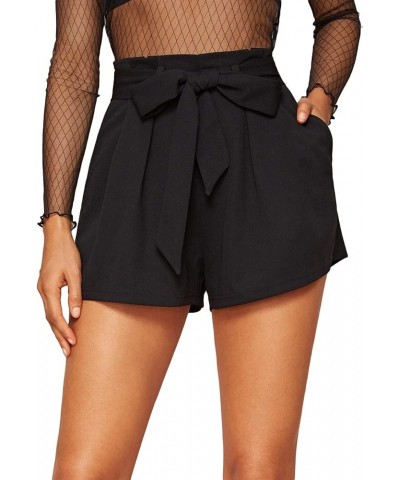 Women's Paperbag High Waist Belted Casual Solid Shorts with Pockets Black $8.99 Shorts