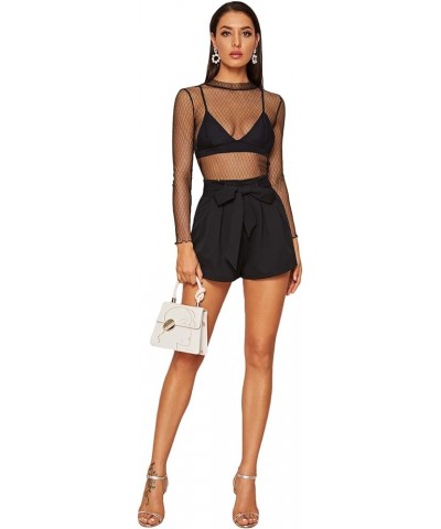 Women's Paperbag High Waist Belted Casual Solid Shorts with Pockets Black $8.99 Shorts