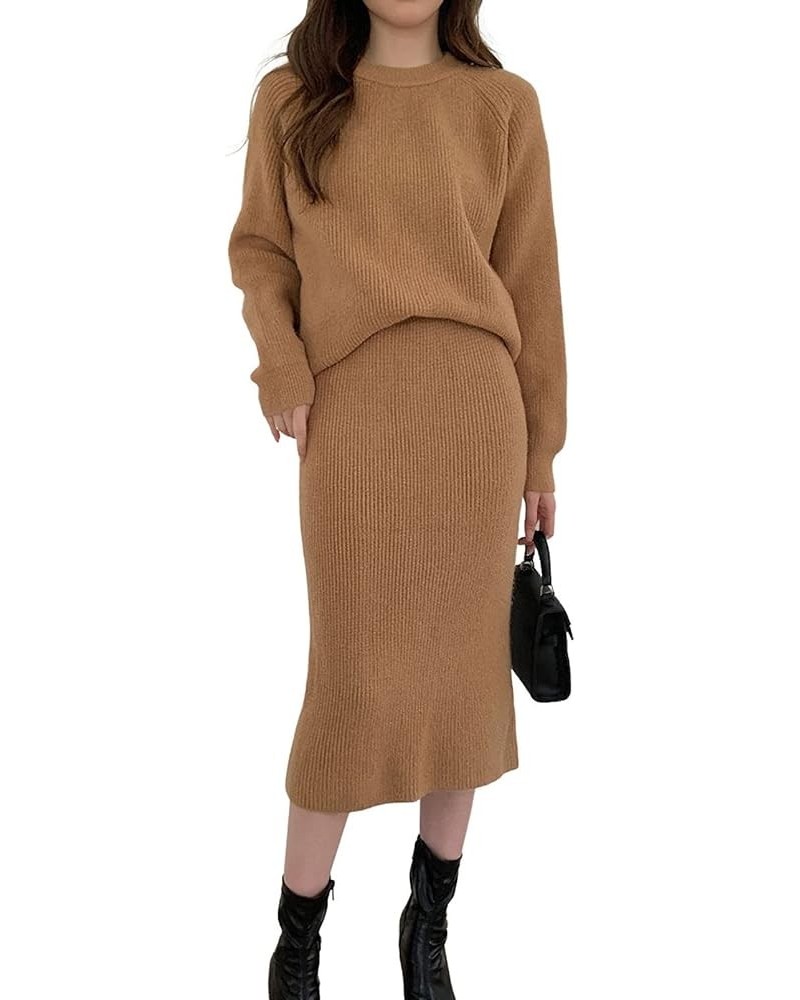 Women's Two Piece Sweater Skirt Sets Knit Sweater Top Bodycon Skirt 2 Piece Outfits Camel $18.92 Sweaters