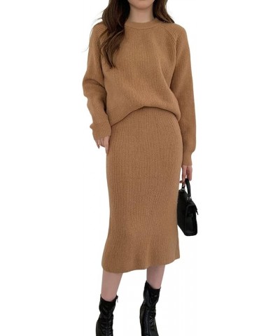 Women's Two Piece Sweater Skirt Sets Knit Sweater Top Bodycon Skirt 2 Piece Outfits Camel $18.92 Sweaters