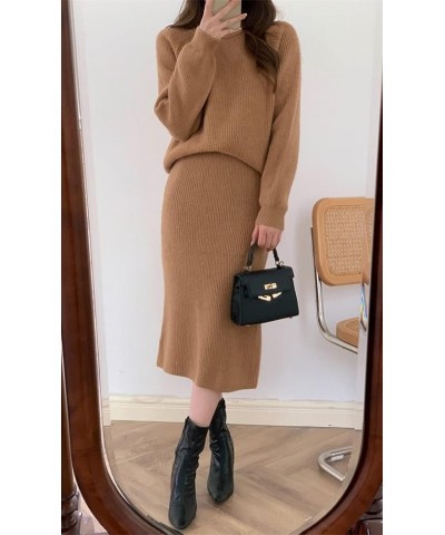 Women's Two Piece Sweater Skirt Sets Knit Sweater Top Bodycon Skirt 2 Piece Outfits Camel $18.92 Sweaters